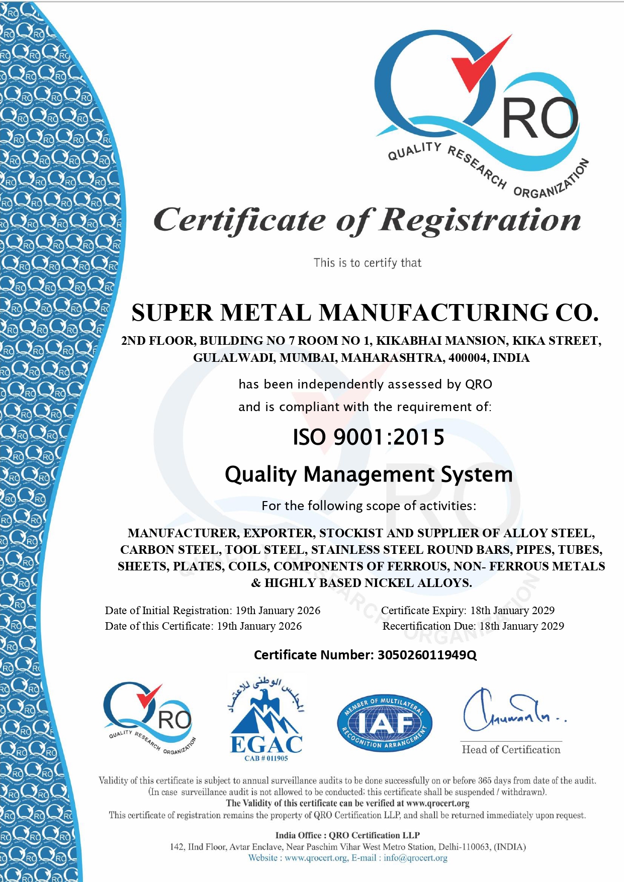 ISO 9001:2015 Certificate